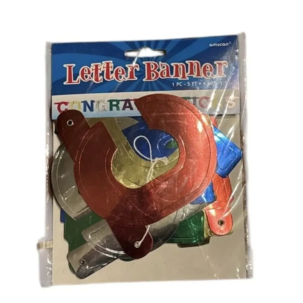 Congratulations Die Cut Letter Banner (2) Party Amscan VTG (?)‎ 5 Feet Long READ